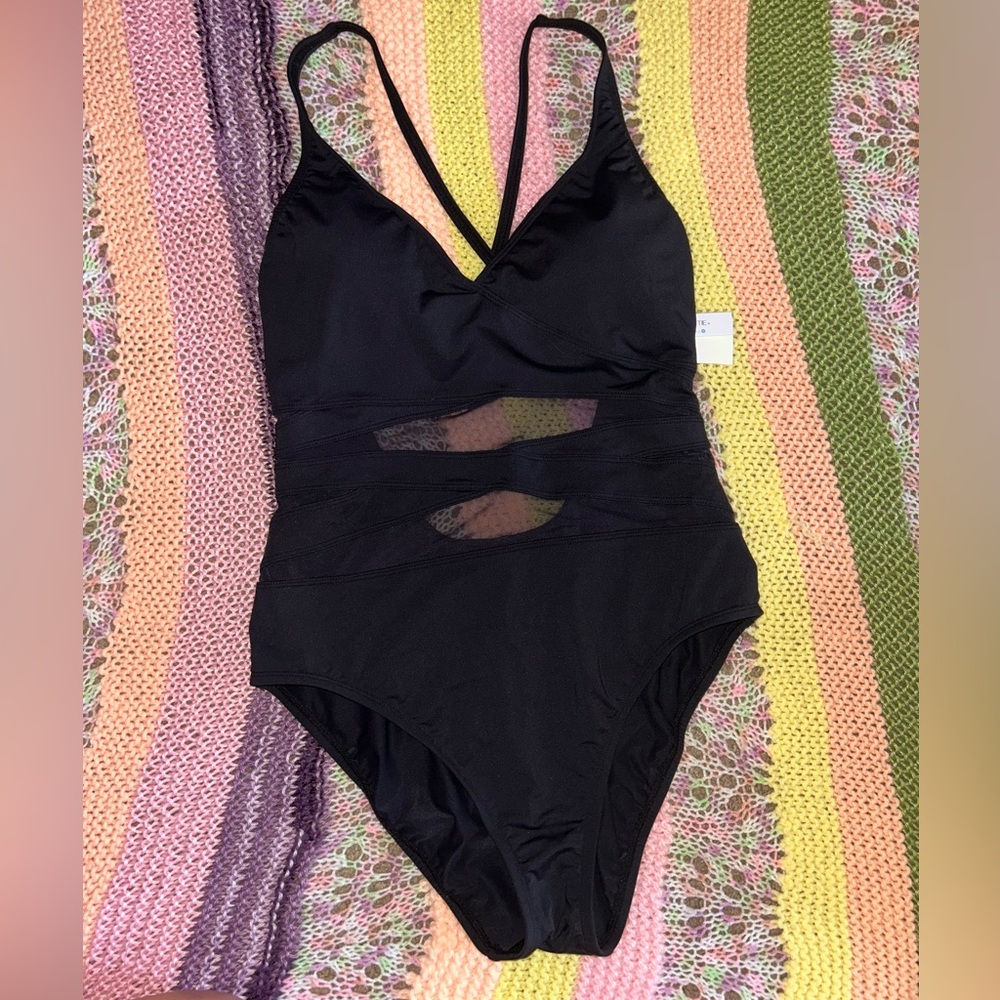 NWT | BLEU ROD BEATTIE Black One Piece Swimsuit Size Large
